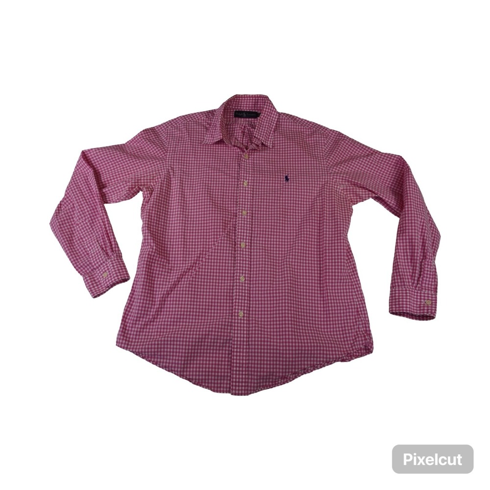 Ralph Lauren Shirt Mens Large Pink White Check Embroidered Pony Logo Button Up